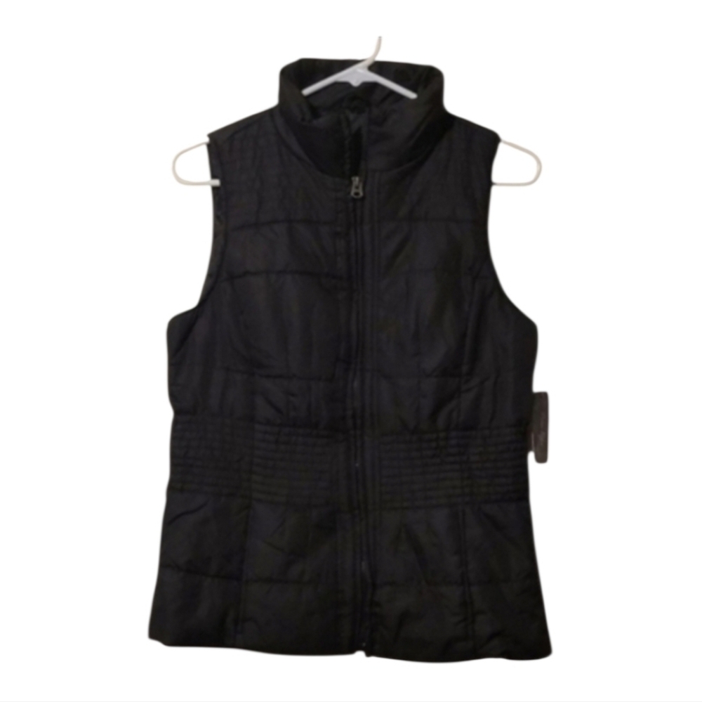 Outer Edge Black Collared Winter Sleeveless Lightweight Puffer Vest Size Small